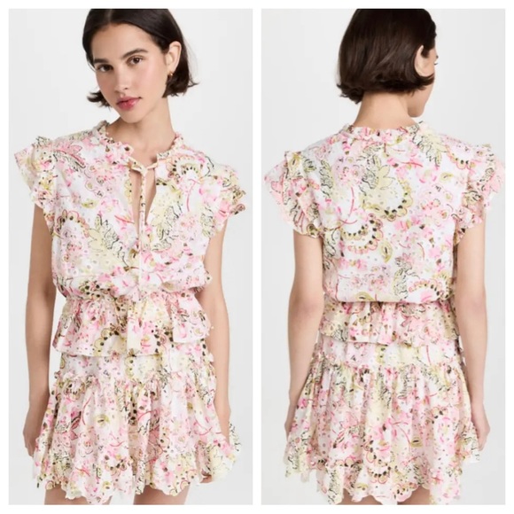 Misa Los Angeles Dresses & Skirts - Misa Iliana floral eyelet tiered mini dress XS